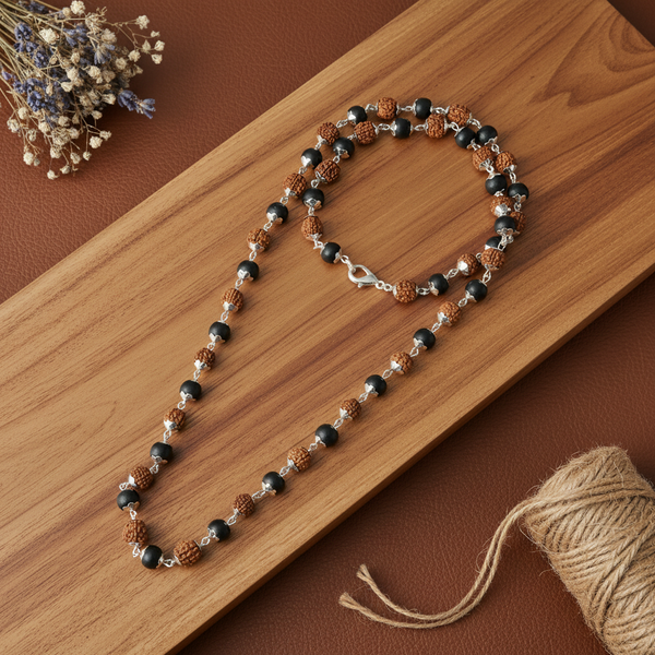Divine Shield Spiritual Mala_Rudraksha + Karungali Beads