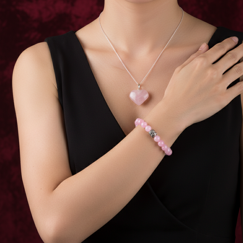 Soulmate Rose Quartz Combo 💗 | Necklace + Bracelet